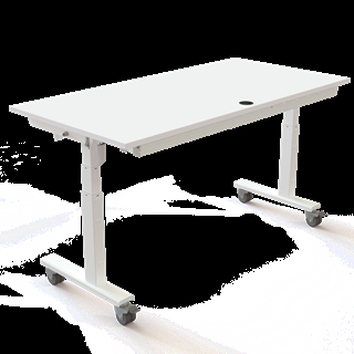 Klapbord med hjul og hæve/sænkefunktion 160x80 i hvid fra Conset.