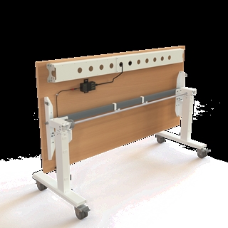 Klapbord med hjul og hæve/sænkefunktion 160x80 i bøg fra Conset.