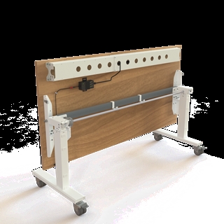 Klapbord med hjul og hæve/sænkefunktion 160x80 i valnød fra Conset.