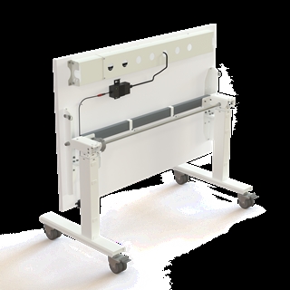 Klapbord med hjul og hæve/sænkefunktion 120x80 i hvid fra Conset.