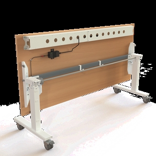 Klapbord med hjul og hæve/sænkefunktion 180x80 i bøg fra Conset.