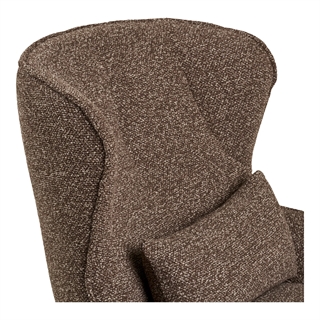 Nærbillede af Blenheim loungestol i brun med drejefunktion i bronzefarvet stålfod fra House Nordic.