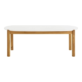 Terracina ovalt spisebord i hvid terrazzo og akacie stel fra House Nordic.