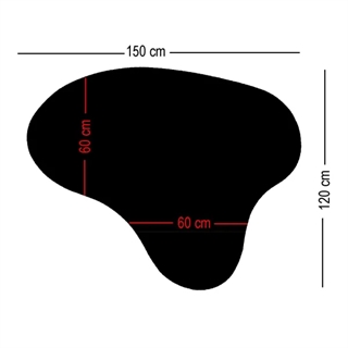 Mål på ECO Structure dråbeformet stoleunderlag fra Ege Tæpper.