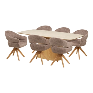 House Nordic - Noli og Dover - Spisebordssæt m/6 stole (natur/stone/brun)