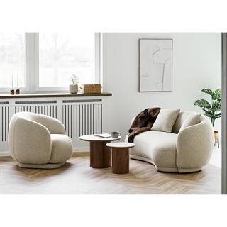 Mijløbillede med Noli sofabord og hjørnebord i brun askefiner med hvid keramisk bordplade fra House Nordic.