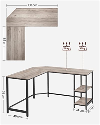 Flot skrivebord i rustik grå brun (Beige) /sort fra Vasagle.