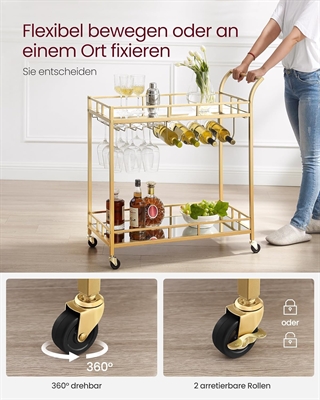 Vasagle rullebord i guld med 2 hylder.