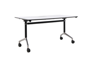 Klapbord i hvid laminat med kabellge i sølvgrå.