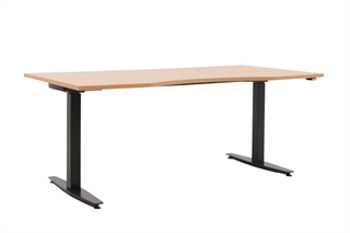 Hæve sænkebord i bøge laminat med antracitgråt stel.