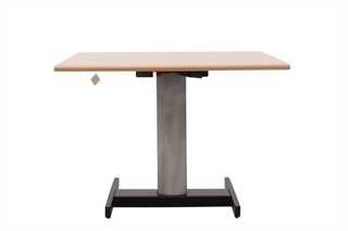 Enkelt søjlet hæve sænkebord 80x100 cm i bøg med sølvgråt/sort stel set bagfra.