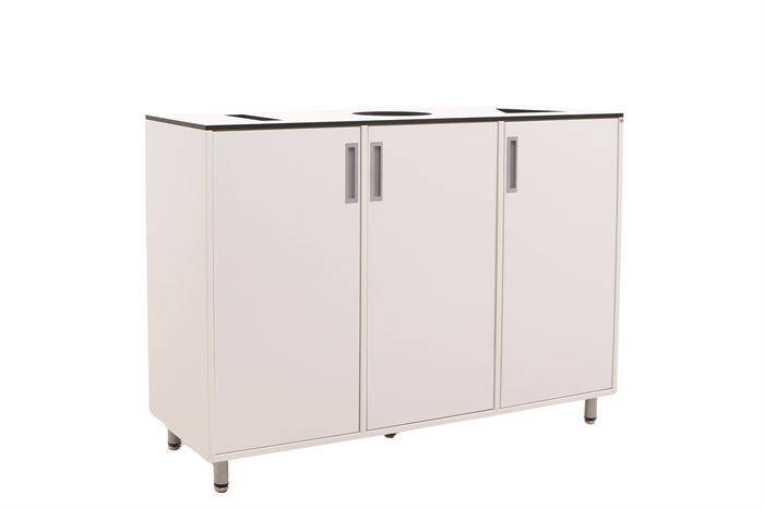 Cube Design - Quadro - Miljøstation 3 rum, Affaldssorteringsskab 119x43x87 (Hvid)
