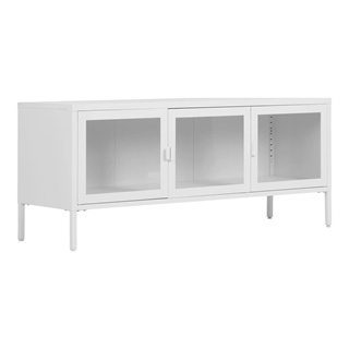 Brisbane vitrine TV Bænk i hvid set forfra i en skrå vinkel.