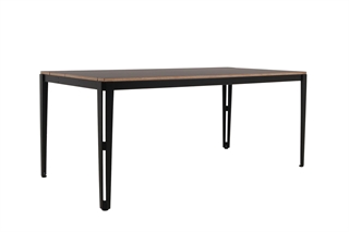 Mødebord i sort linoleum set forfra i en skrå vinkel.
