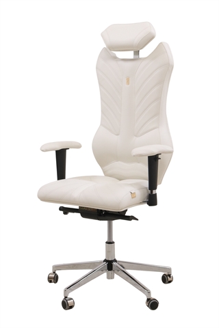 Kulik - Monarch - Ergonomisk kontorstol i Ægte Læder (Hvid/krom) "SPAR 50%"