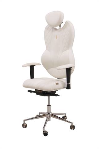 Kulik - Grande - Ergonomisk kontorstol i Ægte Læder (Hvid/krom)