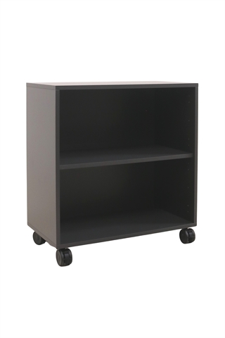 Fumac Jive reol i antracit med 2 rum, set forfra i en skrå vinkel.