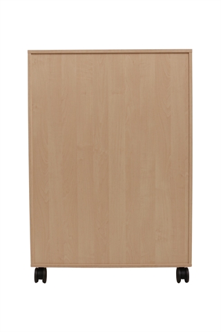 Fumac Jive reol i birk med 6 rum & 4 låger, set bagfra.