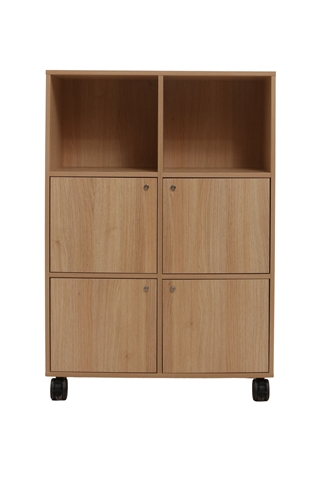 Fumac Jive reol i eg med 6 rum & 4 låger, set forfra.