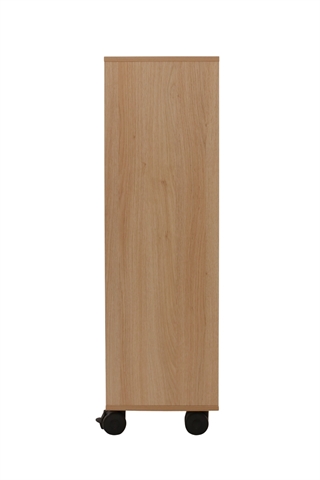 Fumac Jive reol i eg med 6 rum & 4 låger, set fra siden af.