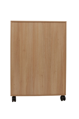 Fumac Jive reol i eg med 6 rum & 4 låger, set bagfra.