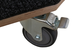 Detalje af hjul til EM1 Bordvogn med ryg og pladeholder fra Easy-Mover.