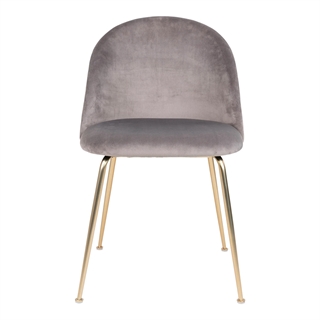 Geneve stol i grå velour med messing stel set forfra.