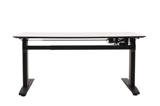 Hæve sænkebord i hvid med sort stel set bagfra.