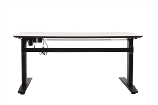 Hæve sænkebord i hvid med sort stel set bagfra.