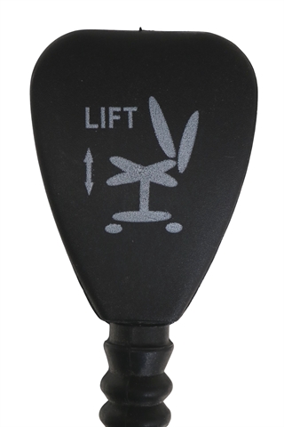 Justeringsgrebet i sort set tæt på.