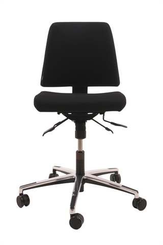 Holmris B8 kontorstol i sort med aluminiums fodkryds set forfra.