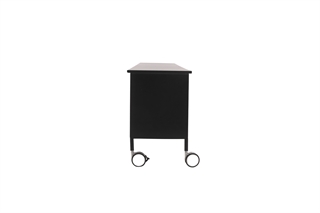 Dencon skænk/TV bord i sort med aluminiums front set fra enden af.