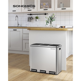 Songmics - Tredobbelt skraldespand 61.5x31,5x55,5 (sort/sølvgrå)