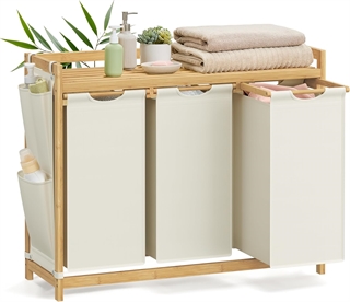 Songmics - Vasketøjskurv med 3 rum 94x33x78 (cremehvid)