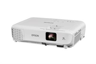 Flot projektor fra Epson i hvid set forfra.