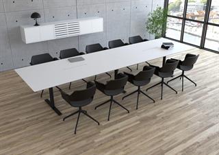 InLine rektangulært konferencebord med hvid bordplade på sort stel