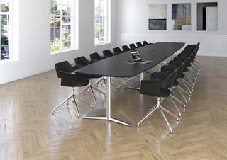 Switch bådformet konferencebord med sort bordplade på krom stel