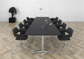 Switch konferencebord med sort bordplade på krom stel