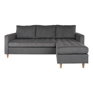 Sofa i mørkegrå fløjl med træben fra Nordic House.