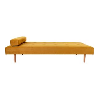 Produktet fra House nordic vist i sennepsgult velour/træ.