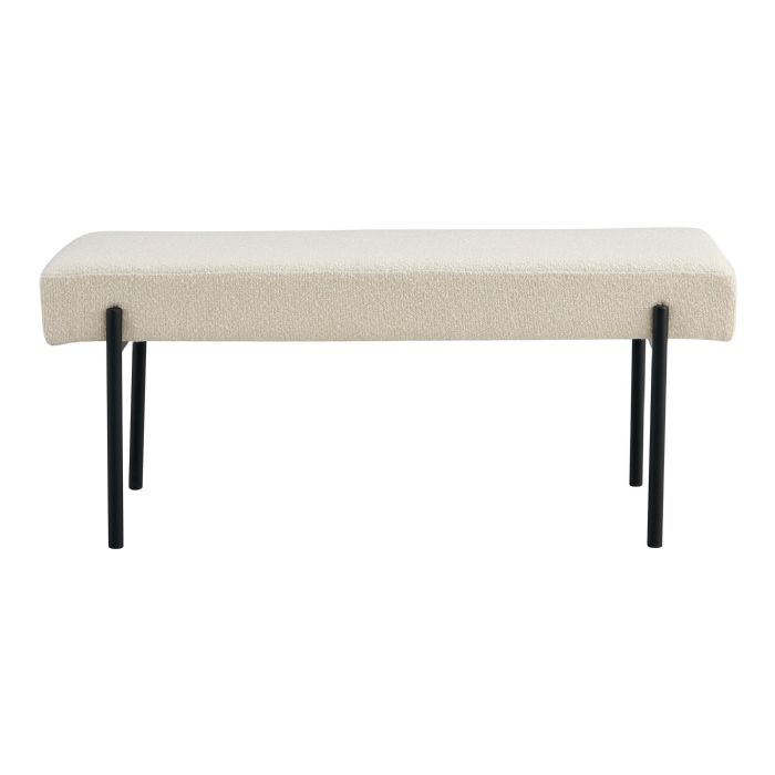 Bænk i bouclé, hvid med sorte ben, 100x36x42,5 cm, HN1232 fra House Nordic