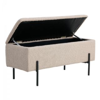 Bænk i bouclé med opbevaring, beige med sorte ben, 95x36,5x46 cm, HN1233 fra House Nordic