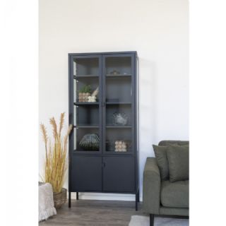 Vitrineskab, sort metal, 4 låger 80x35x180 cm fra House Nordic