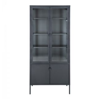 Vitrineskab, sort metal, 4 låger 80x35x180 cm fra House Nordic