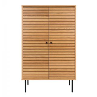 Vitrinskab, egefiner, sorte metalben, 2 låger 80x40x130 cm fra House Nordic