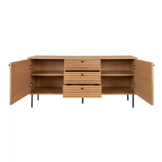 Skænk, egefiner, sorte metalben, 3 skuffer, 2 låger 150x40x74 cm fra House Nordic