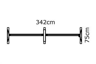 Skitse af hæve sænkestel til møde- og konferenceborde 342 x 75 cm