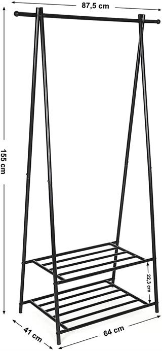 Illustration af garderobemøblet med mål.