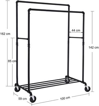 Illustration af tøjstativets mål