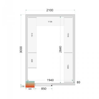 Tefcold - 80 mm kølerumspaneler med 850 mm bred dør CR 210x300x220 WD